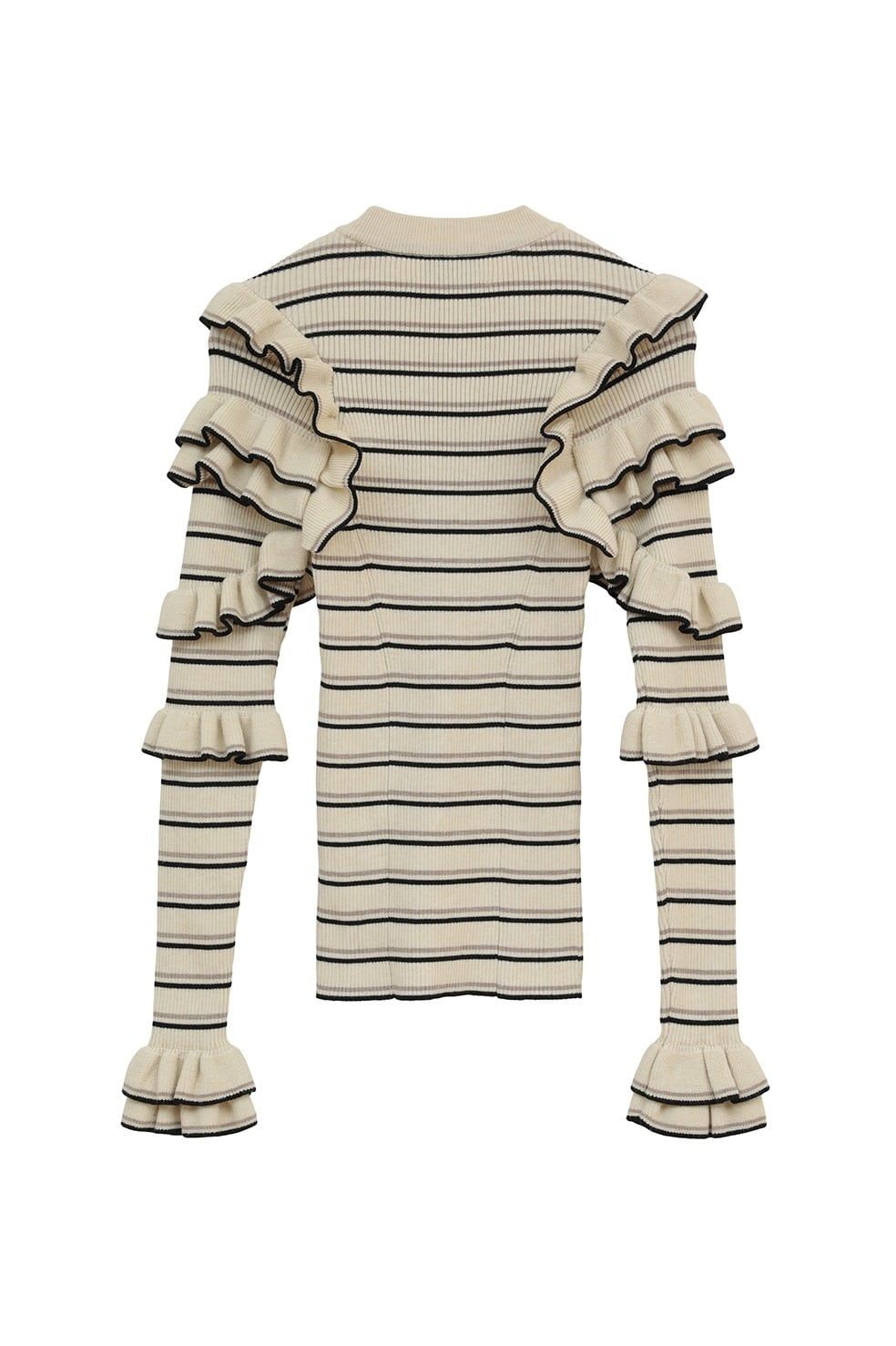 フリルスリーブニットトップス - FRILL SLEEVE KNIT TOPS (BORDER)