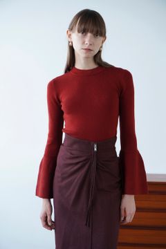ベルスリーブトップス -  BELL SLEEVE KNIT TOPS - RED