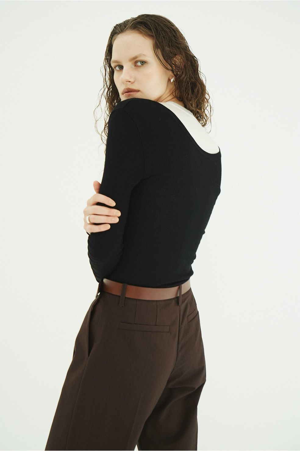 ウールリブカットソー - W FACE WOOL RIB TOPS（BLACK）