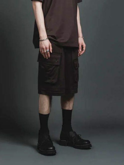 天竺 ショーツ - jersey baggy short - BROWN GREY