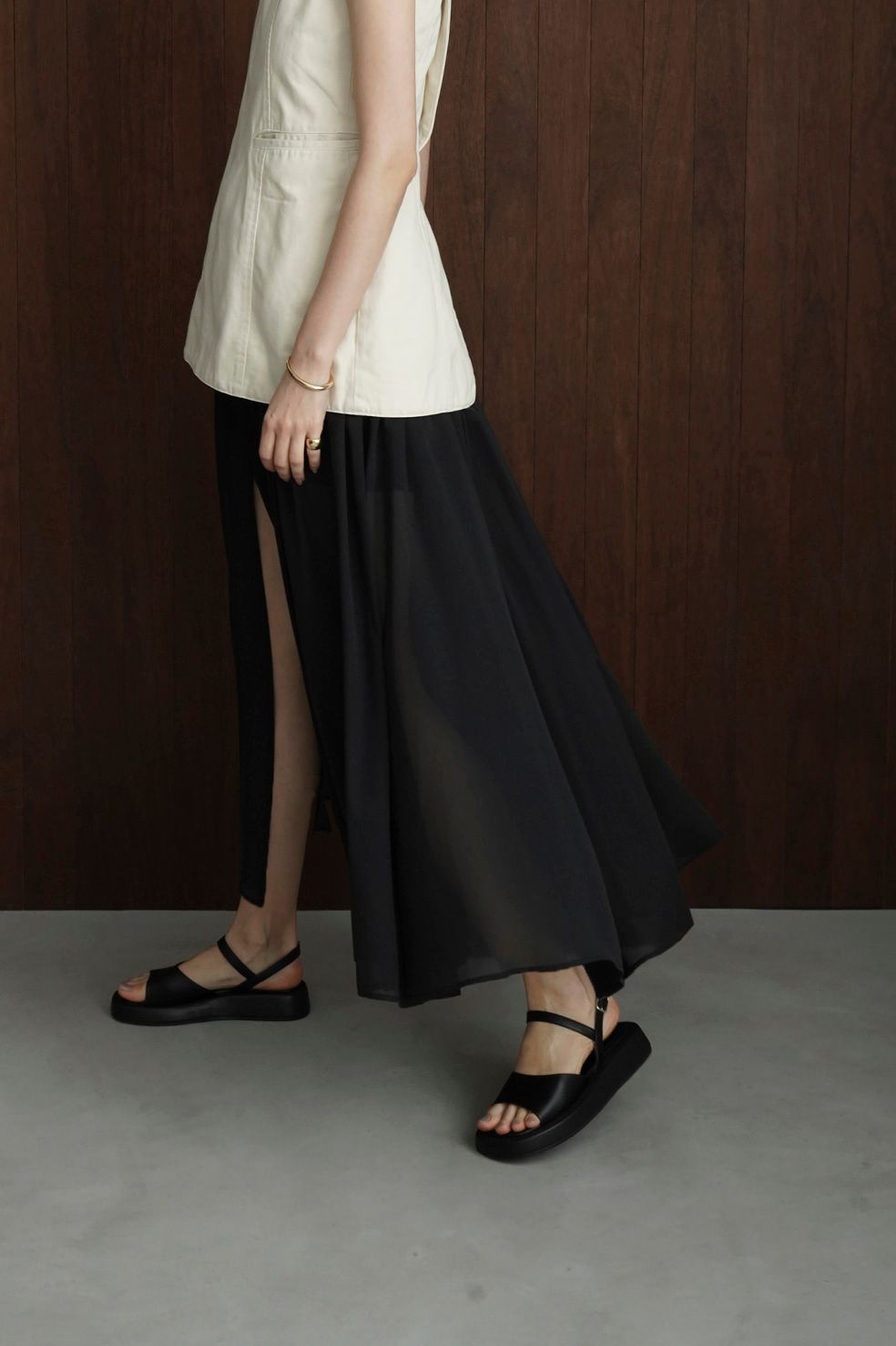 CLANE - シアー スリット スカート - SHEER SLIT SKIRT - BLACK