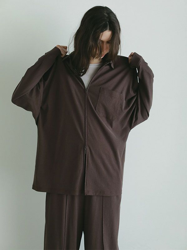フロントファスナーカットシャツ -  BROWN