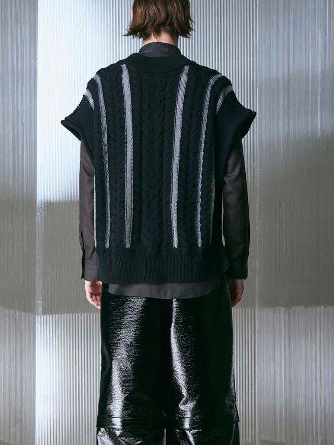 ニットベスト  - Cable Knitting Sheer Intarsia PO V-neck Knit Vest