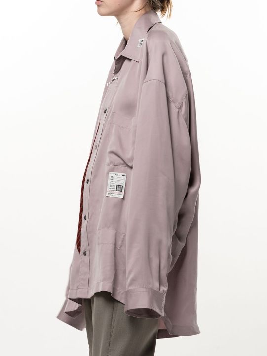 【レディース】ネクタイ付きサテンシャツ - ATTACHED TIE SATEN SHIRT (BLUE)