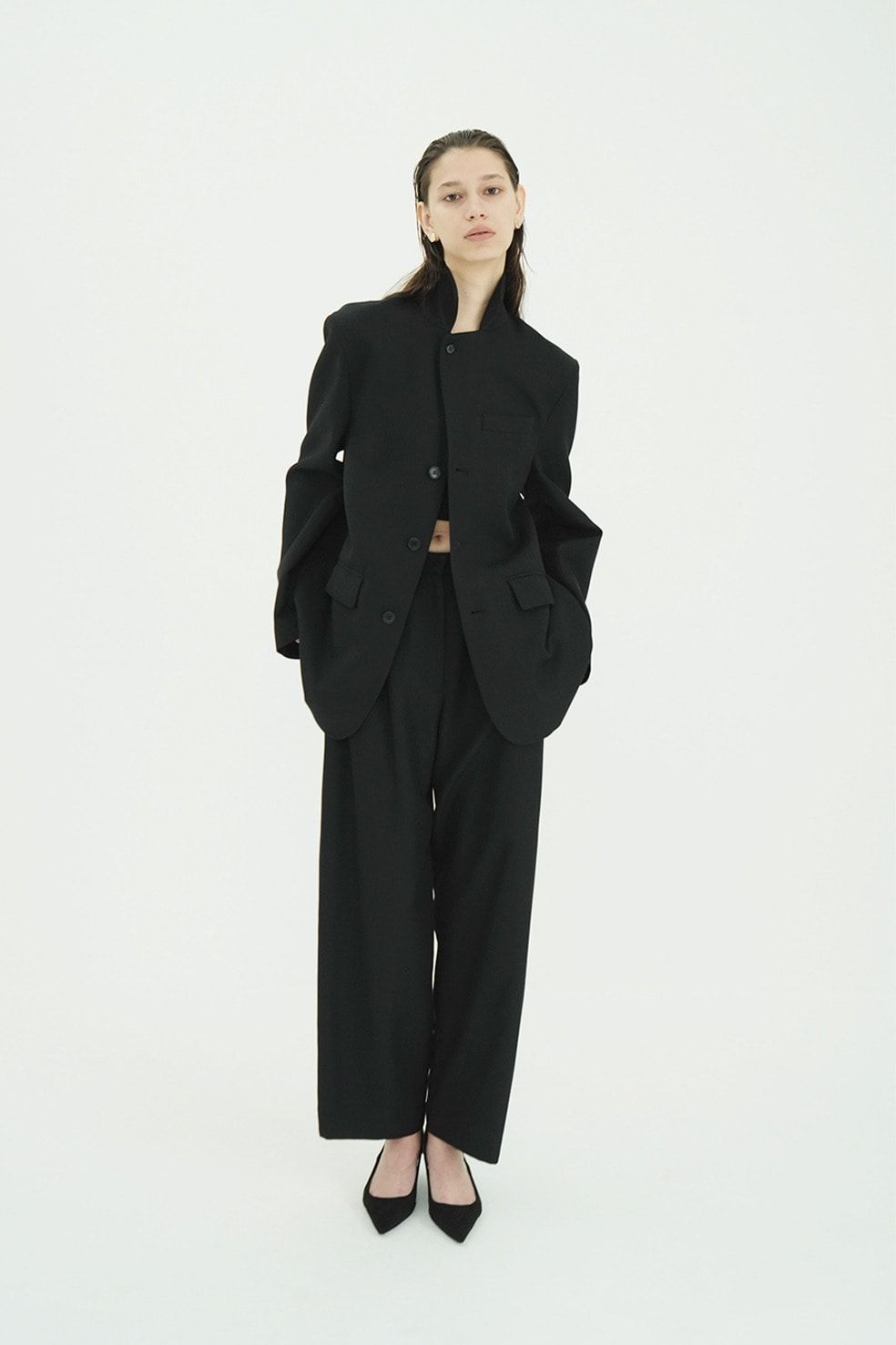 ヘリンボーン柄 テーラードジャケット - HERRINGBONE TAILORED JACKET (BLACK)