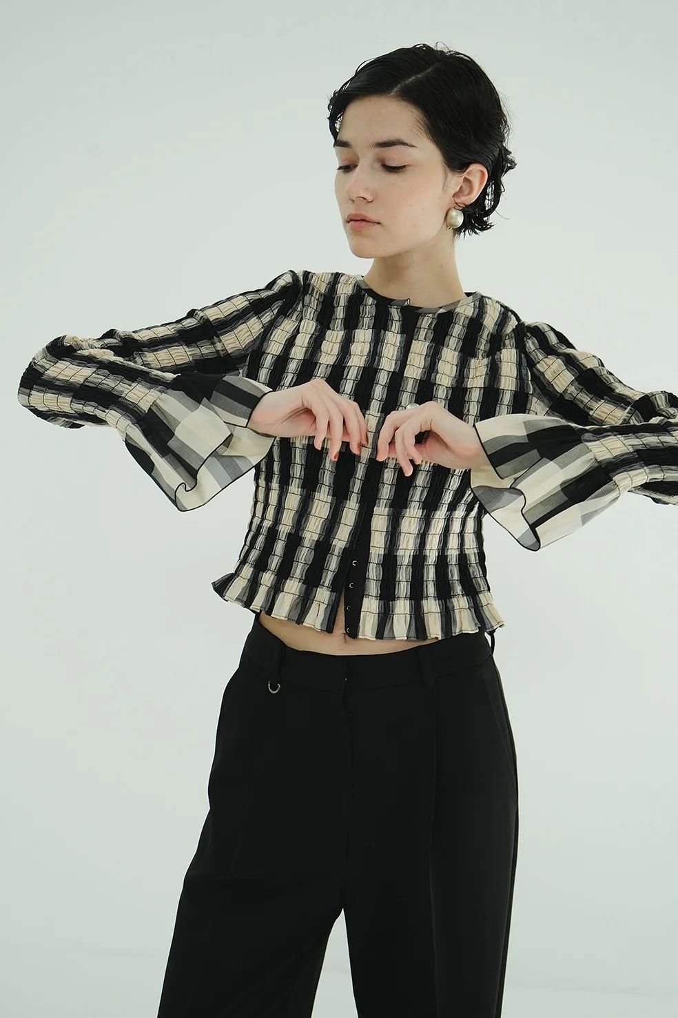 シャーリング デザイン ブラウス - SHIRRING DESIGN BLOUSE (MIX)