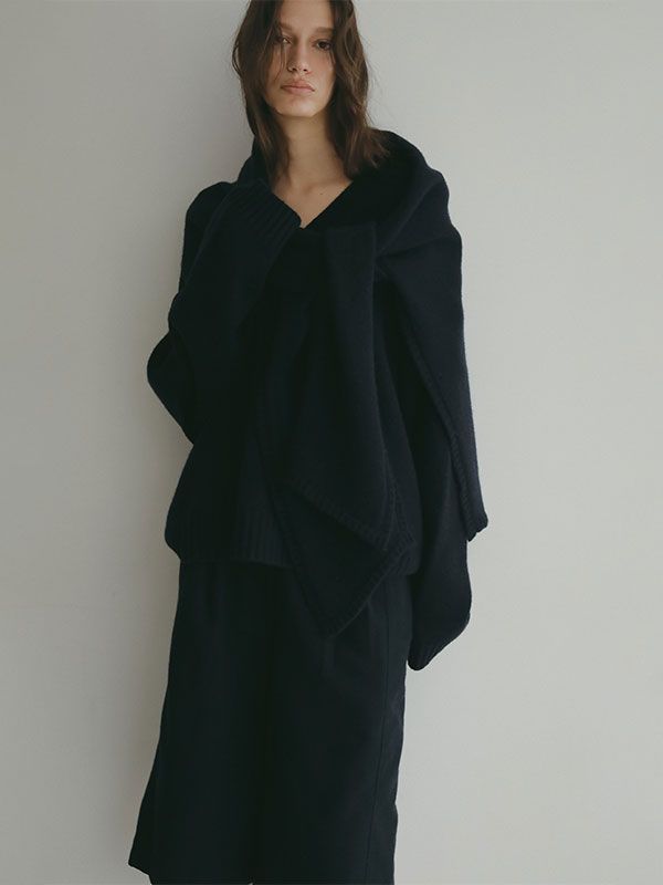 レイヤードニットラップスカート  (NAVY)