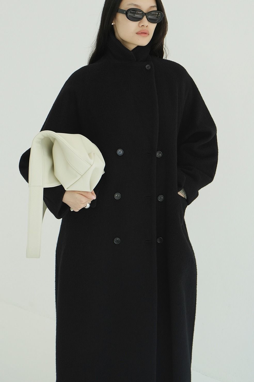 【25AW】 ダブルウールロングコート - DOUBLE WOOL LONG COAT BLACK