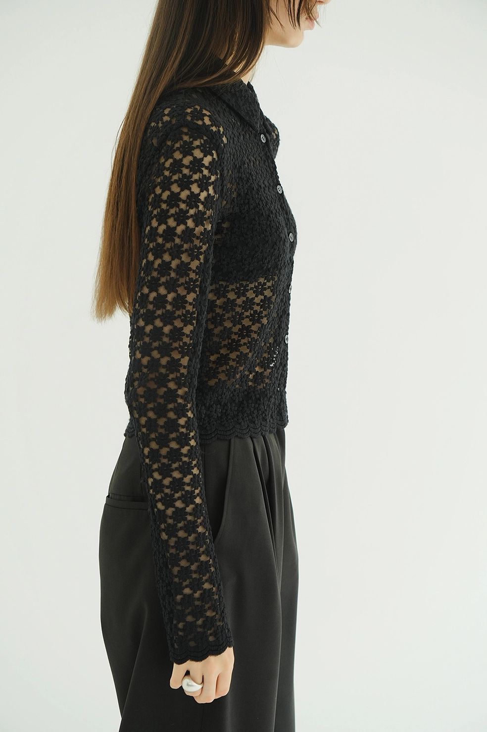 フラワーレースシャツ - 3D FLOWER LACE SHIRT (BLACK)