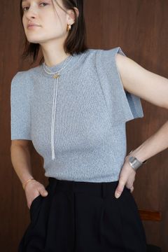スクエア スリーブ ニット トップス - SQUARE SLEEVE KNIT TOPS- BLUE