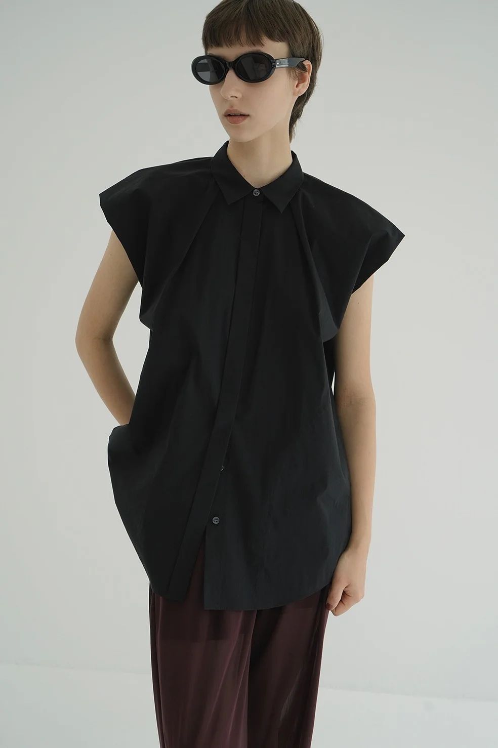 ニュアンス ショルダーロングシャツ - NUANCE SHOULDER OVER SHIRTS - BLACK