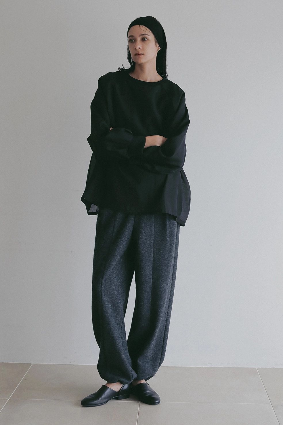 シアーレイヤード カットトップス | SHEER LAYERED CUT TOPS (BLACK)
