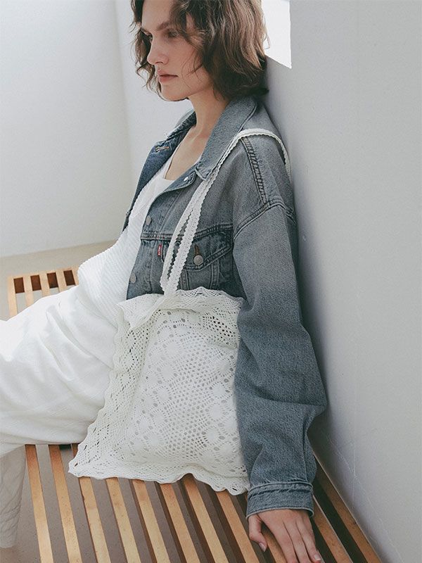 クロシェレーストートバッグ（OFF WHITE)