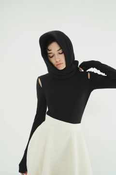 レイヤードカットトップス -  LAYERED SHOULDER CUT TOPS (BLACK)