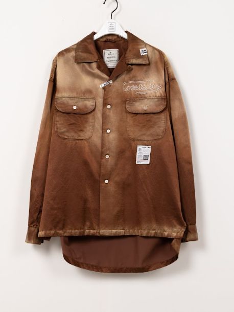 サテンシャツ - FADED SATIN L/S SHIRTS (BROWN)
