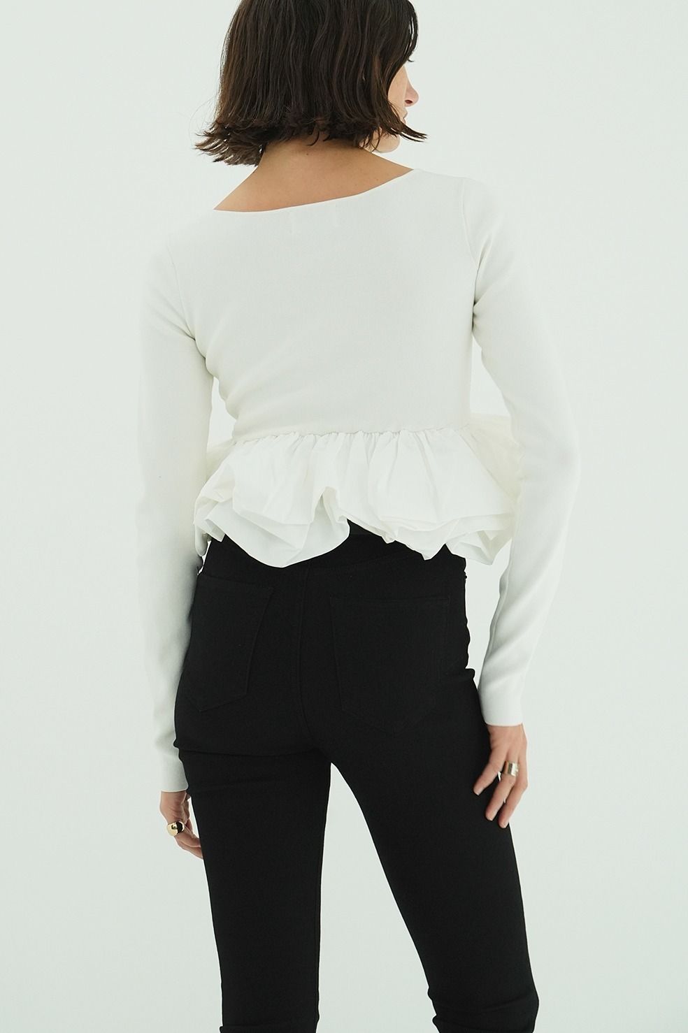 バルーンニットトップス - W BALLOON SHORT KNIT TOPS (WHITE)