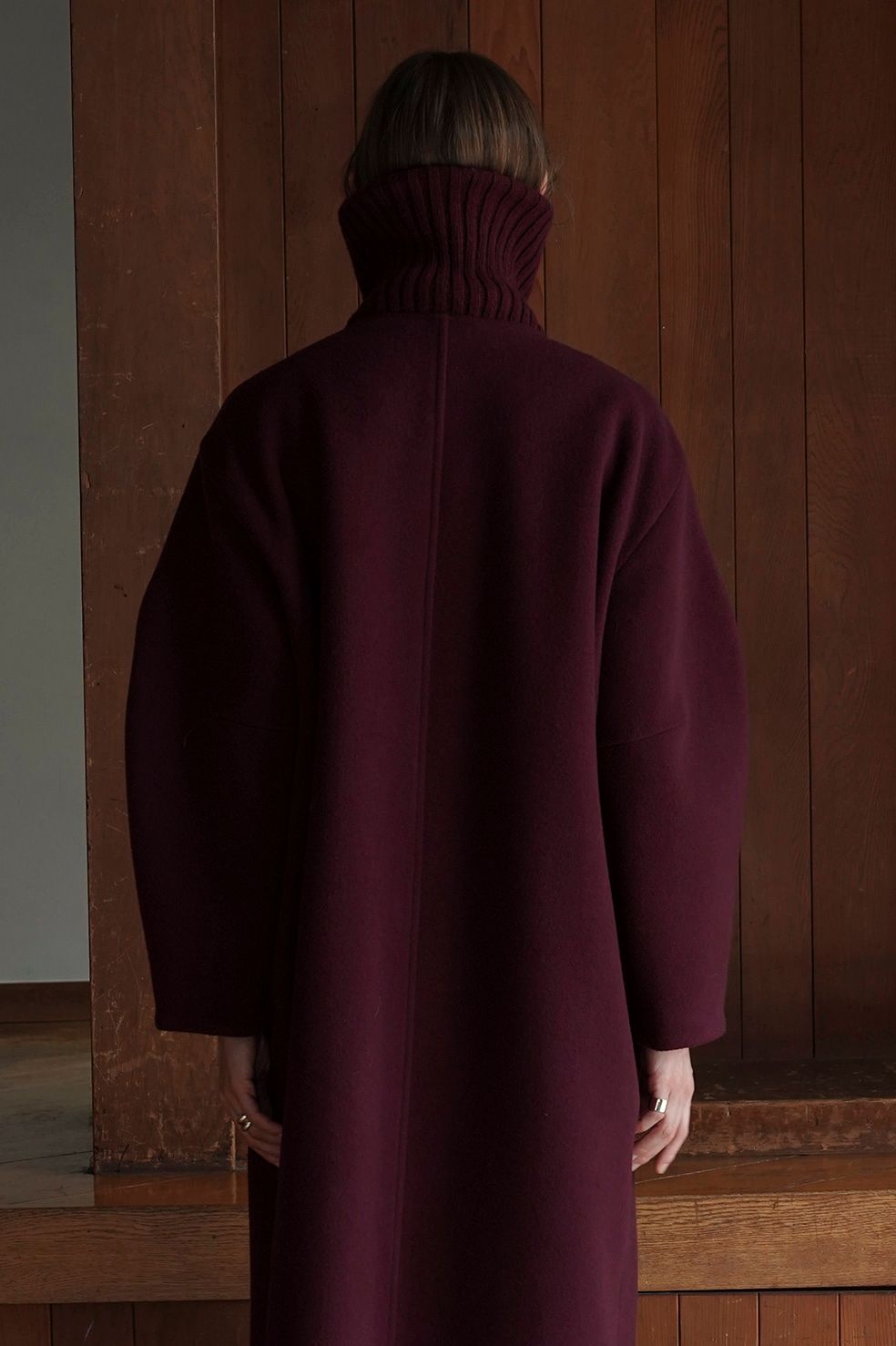 エリリブニットシングルコート - RIB COLLAR WOOL LONG COAT - BORDEAUX