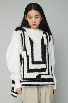 総柄 ループヤーン ニットベスト - Knit vest - 柄WHITE