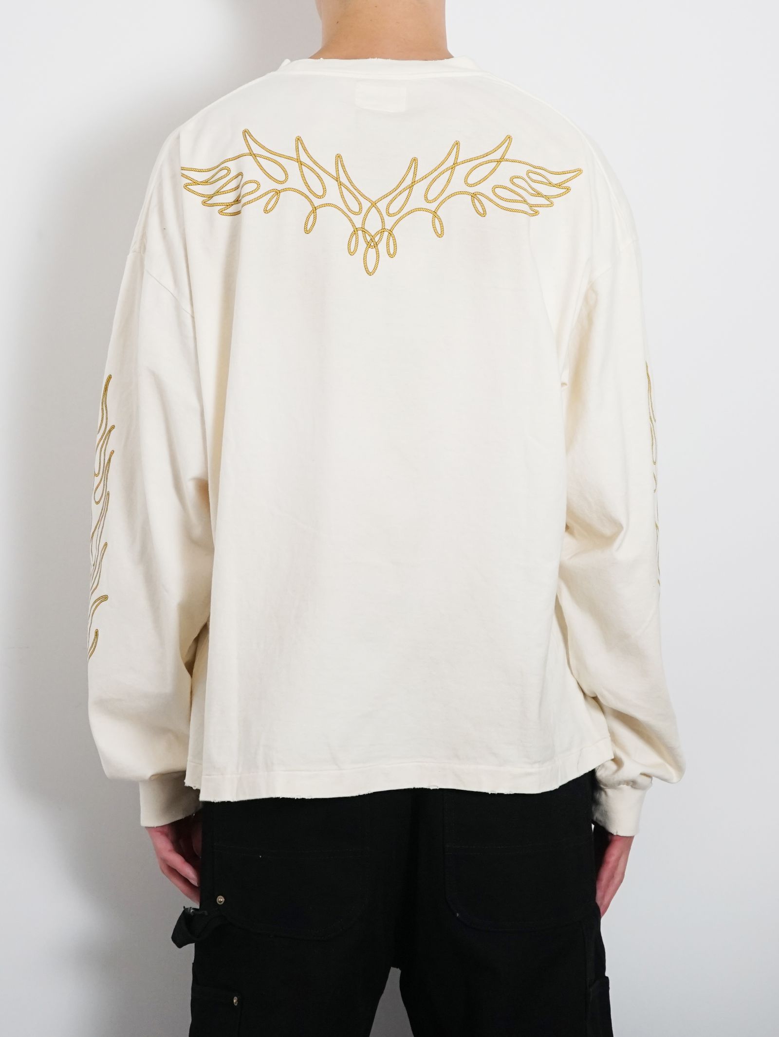 ロープ ブリーチド ロングスリーブ Tシャツ -  "ROPE" BREACHED L/S TEE - WHITE