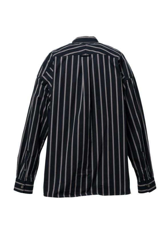 コットン ハイ デンシティ ストライプ ロング スリーブ シャツ | Cotton High Density Stripe Long-sleeve Shirt- BLACK
