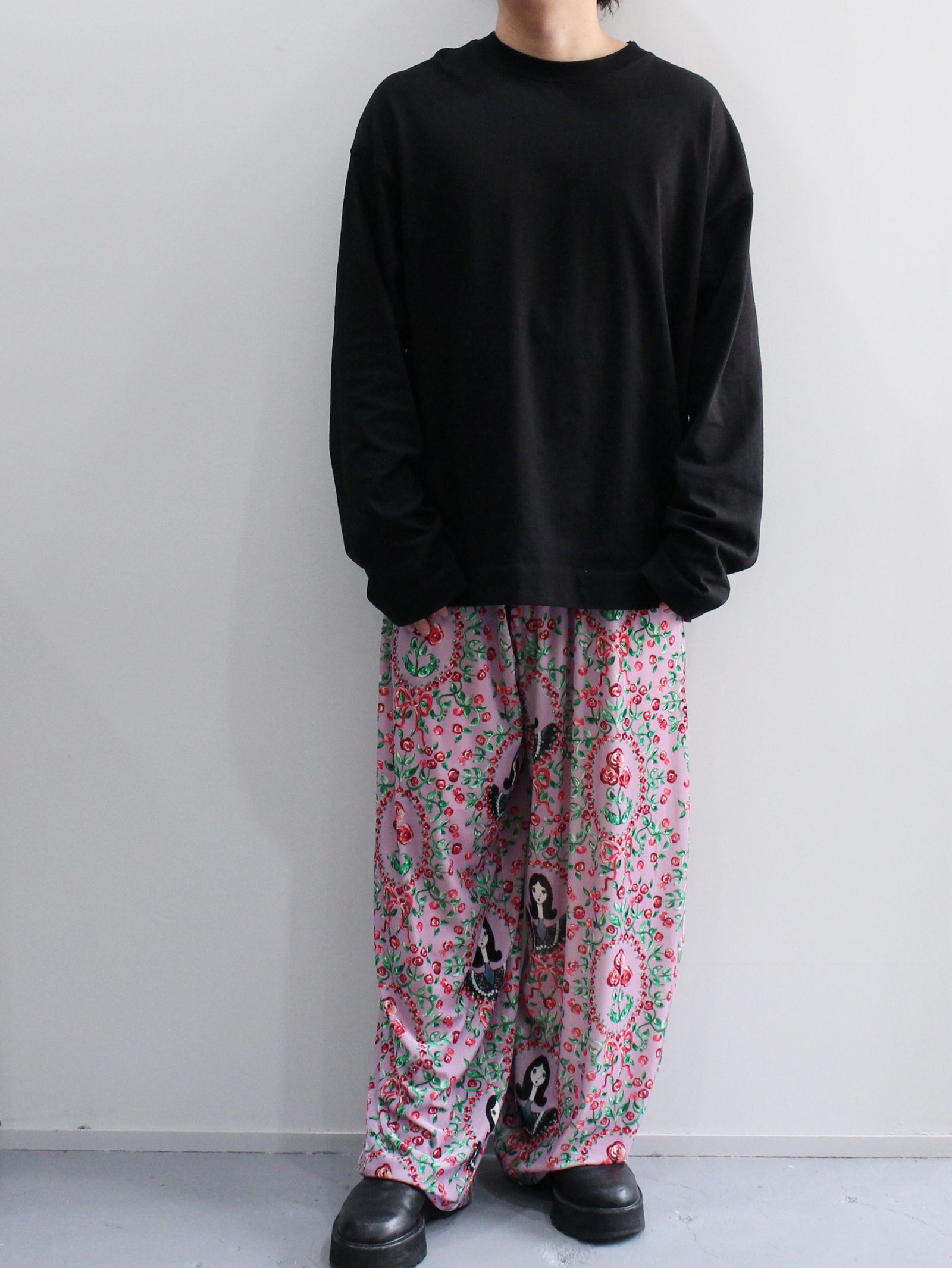 ワイド ベロア パンツ - Wide Velour Pants(Girl Print Pattern PINK )