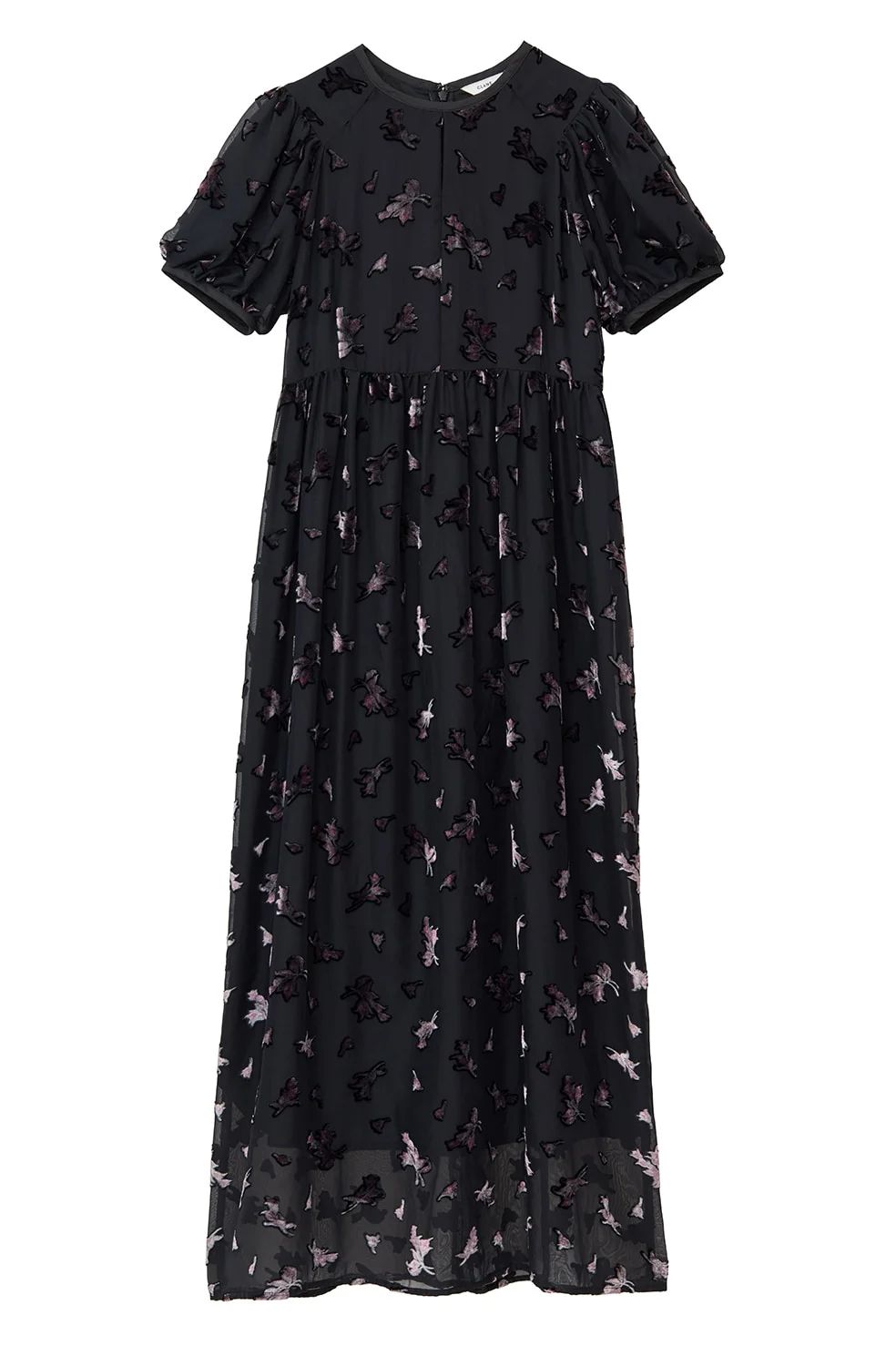 オパールプリント ワンピース -   FLOWER OPAL PUFF ONEPIECE BLACK