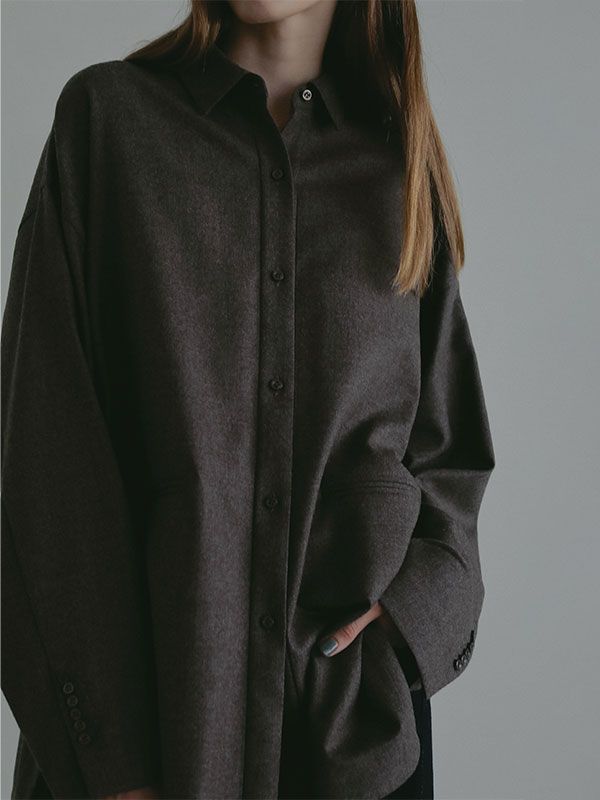 ハイカウントフラノオーバーサイズシャツ  (BROWN)