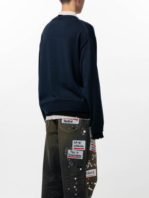 トリプルレイヤードニットプルオーバー - Triple Layered Knit Polo Sweater (NAVY)