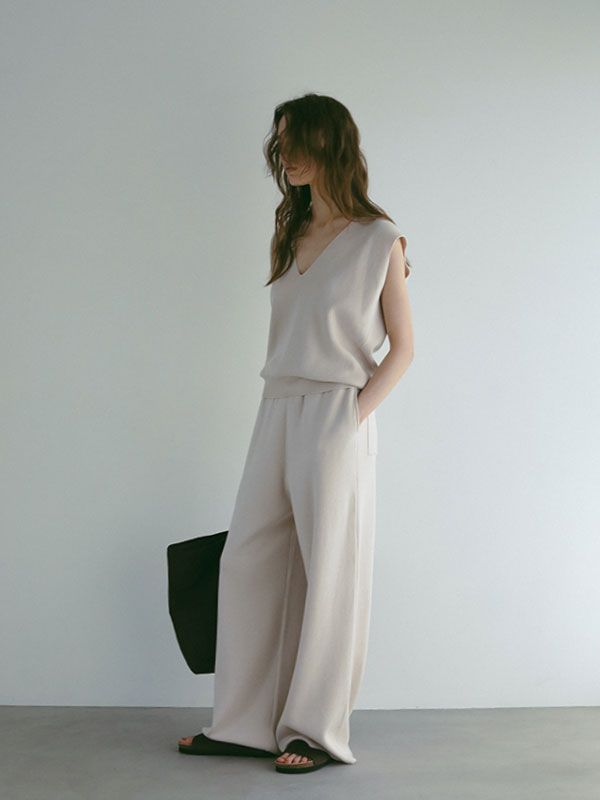 コットンシルクスリーブレスニットプルオーバー - IVORY