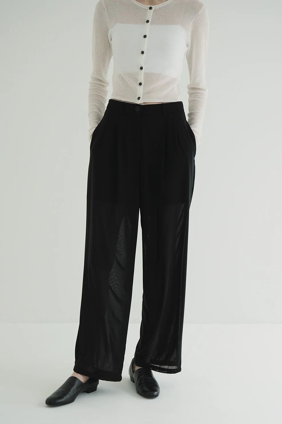 CLANE - シアータックパンツ - SHEER TUCK PANTS BLACK | ADDICT