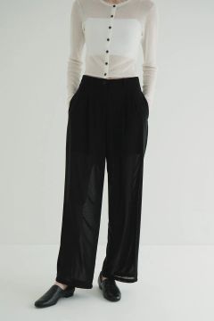 シアータックパンツ - SHEER TUCK PANTS BLACK