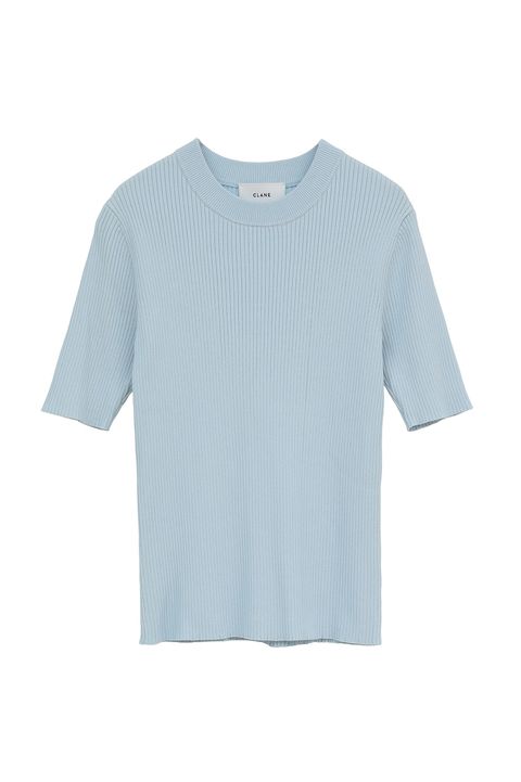 ハイネック 半袖リブニットトップス - H/N HALF SLEEVE RIB KNIT TOPS (SAX)