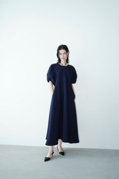 ネック リボン ランタン スリーブ ワンピース - NECK RIBBON LANTERN SLEEVE ONE PIECE - NAVY