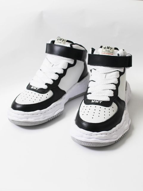 "WAYNE" OG Sole LEATHER High-top Sneaker - BLACK×WHITE