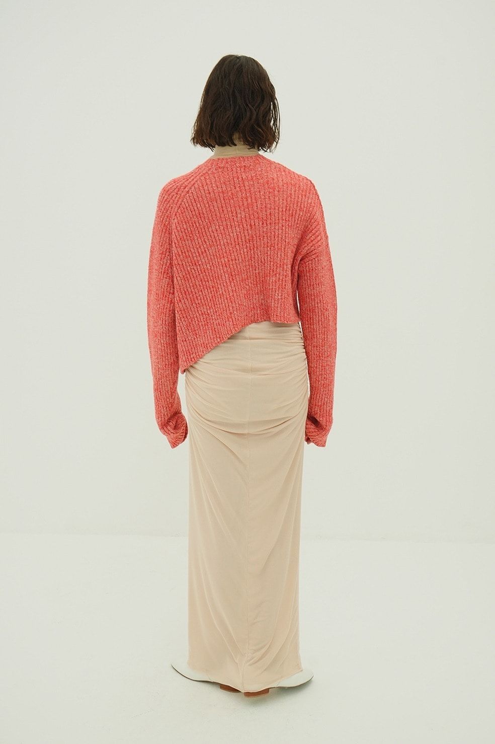 アシンメトリーショートニットトップス -  ASYMMETRY WIDE SHORT KNIT TOPS (RED)