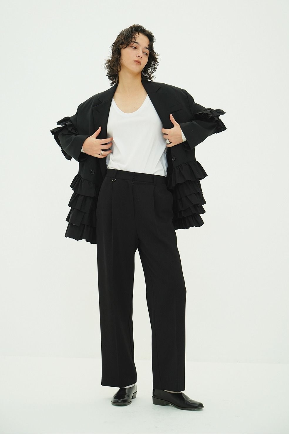 ツーウェイタックストレートパンツ - 2WAY TUCK STRAIGHT PANTS (BLACK)