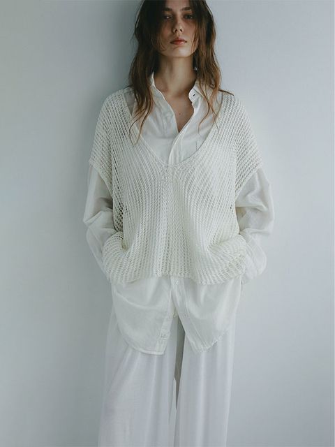 フィッシュネットスリーブレスニットプルオーバー - WHITE