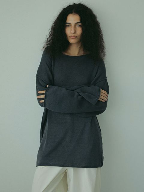 ロールエンドリネンニットプルオーバー - GREY