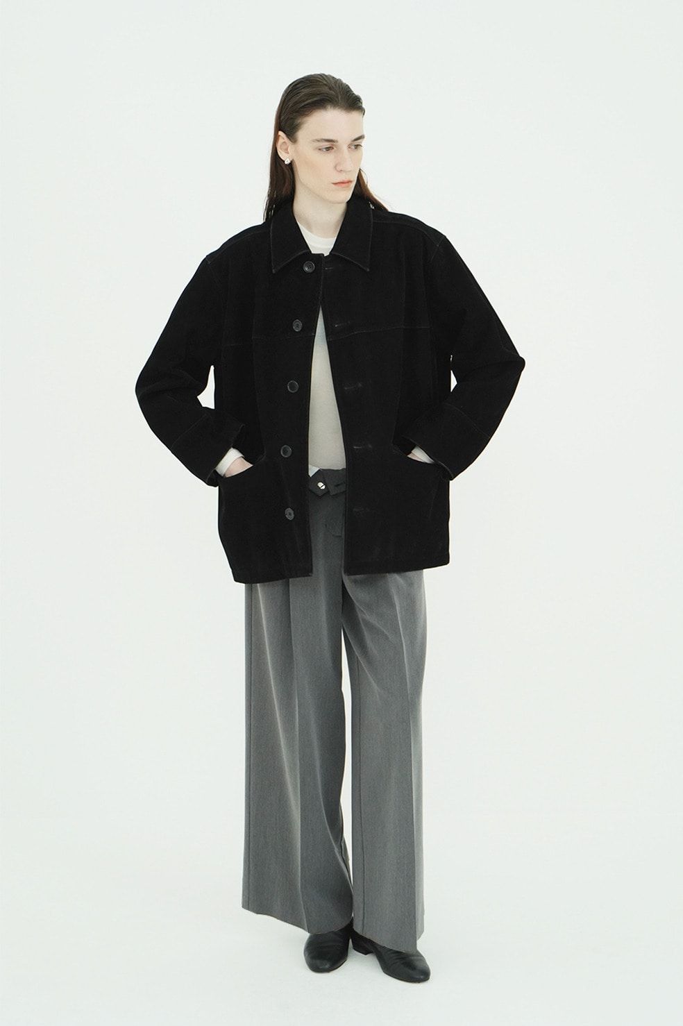 ローウエストタックルーズスラックス -  LOW WAIST TUCKED LOOSE SLACKS(GREY)