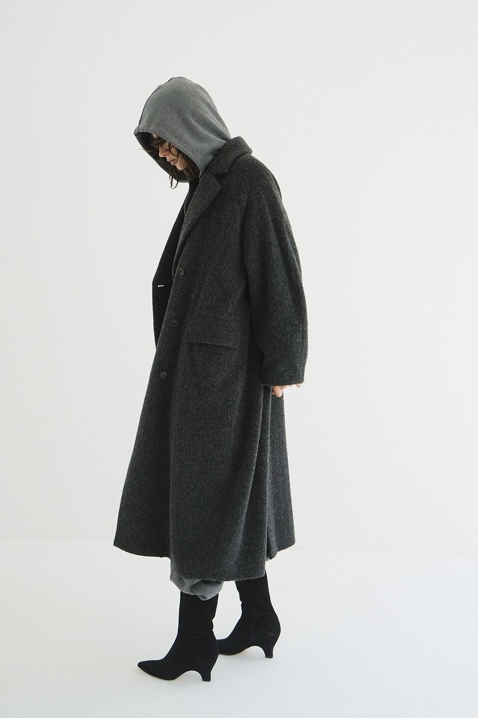 【25AW】ダブルウールロングコート - DOUBLE WOOL LONG COAT GREY
