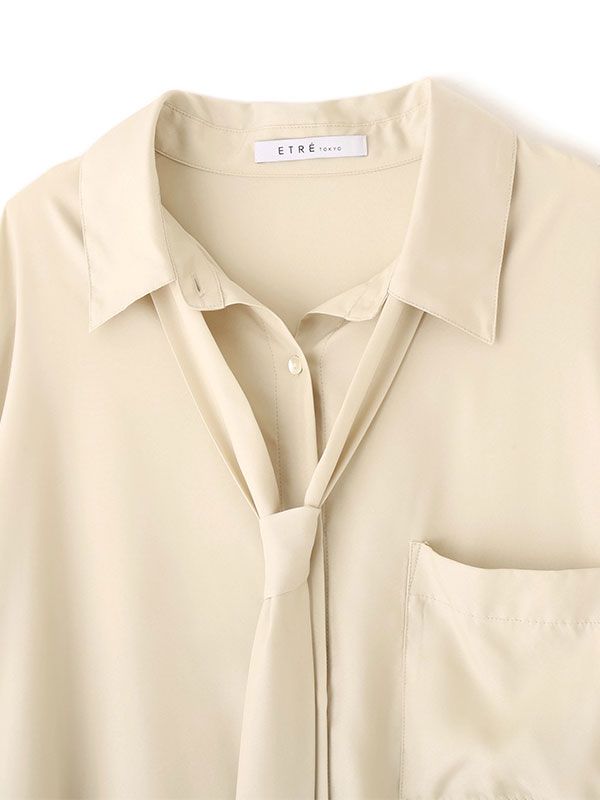 キュプラネクタイオーバーサイズシャツ (LIGHT BEIGE)