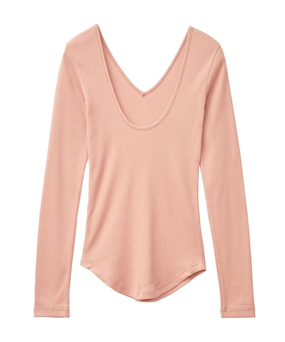 ソフト リブ ブイネック トップス - SOFT RIB V NECK TOPS - PINK