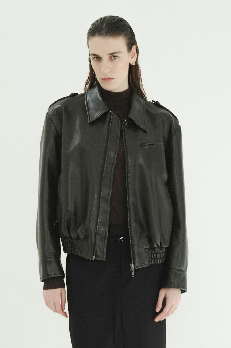 バルキーラインシングルレザージャケット - BULKY LINE SINGLE LEATHER JACKET (BLACK)