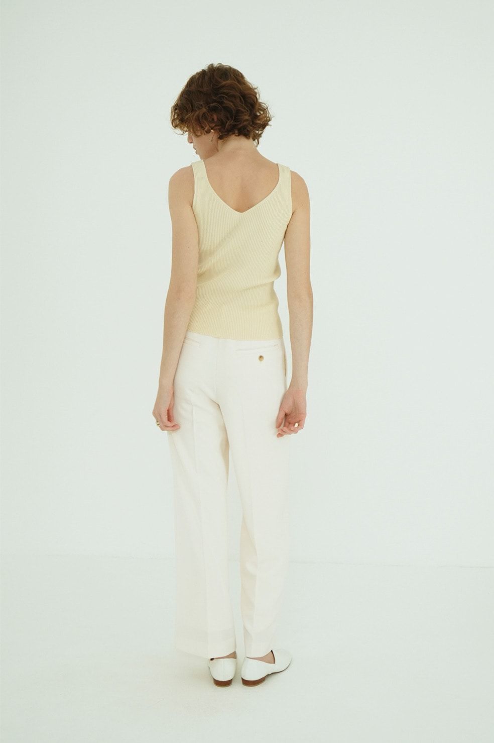 ニットタンクトップ - FLOWER MOTIF CAMI KNIT TOPS (YELLOW)