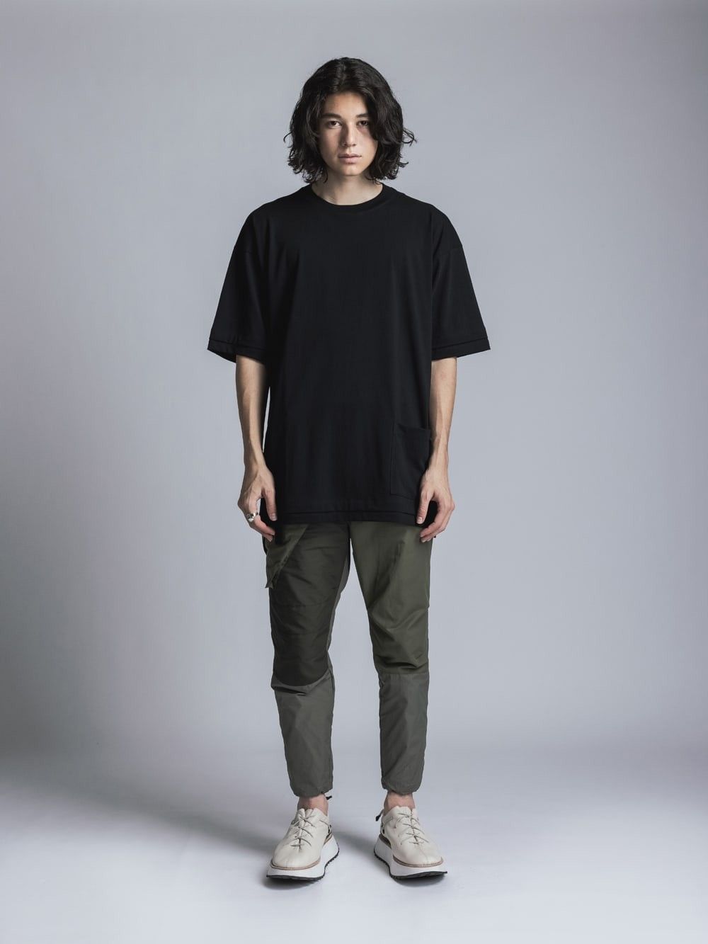 ソフト天竺  レイヤード風 半袖Tシャツ BLACK