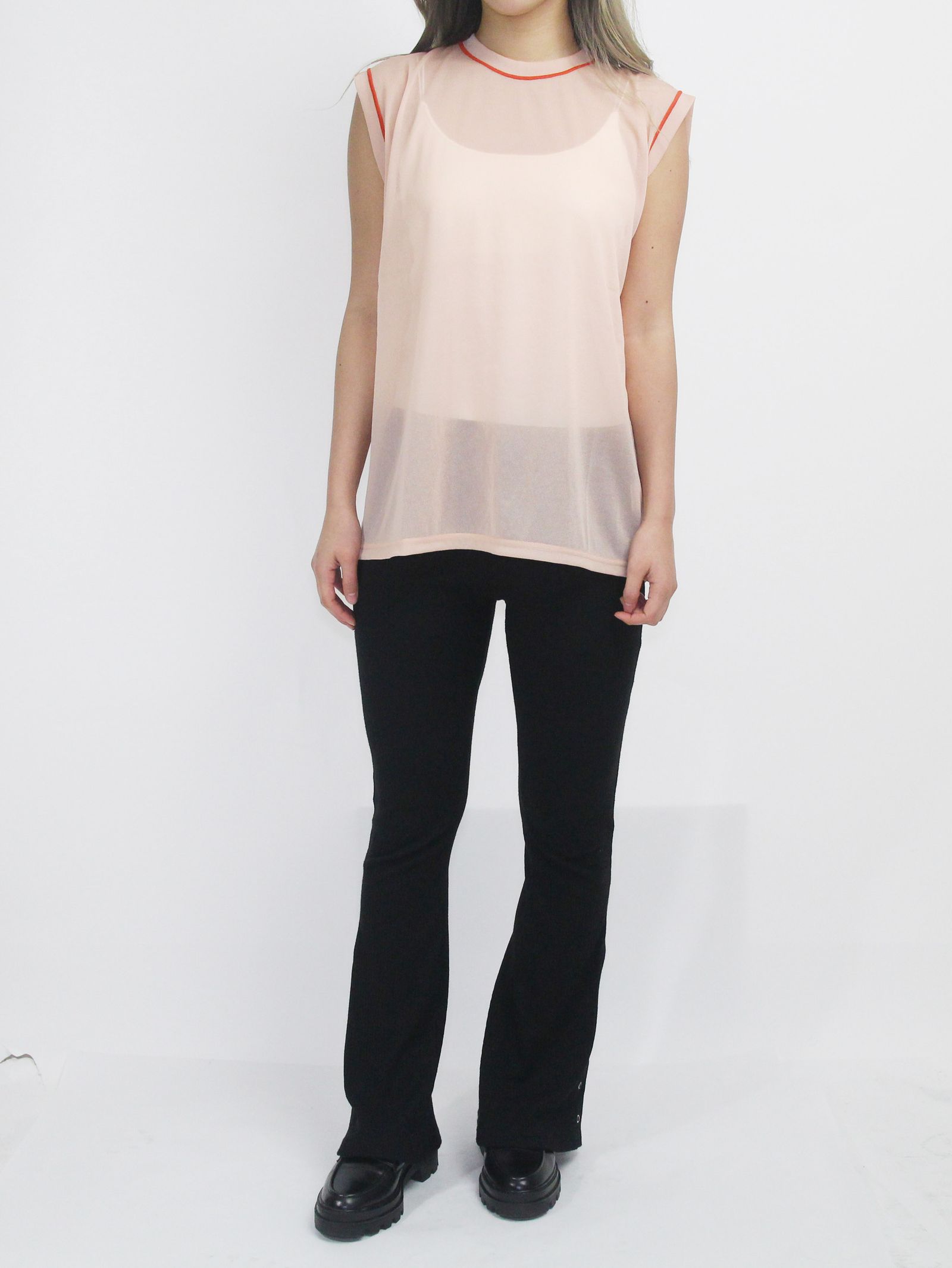 ノースリーブカットソー - LINE SHEER S/S - PINK