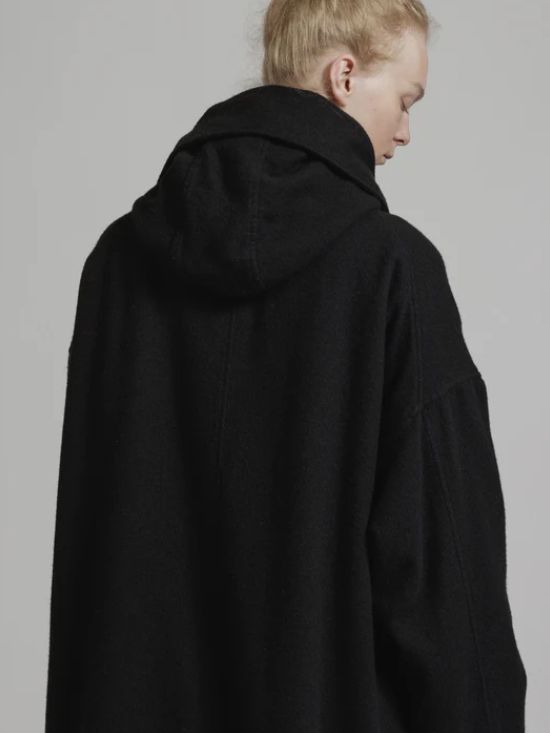 ウール縮絨 製品染めコート - OBJECT DYE WOOL HOODED COAT - BLACK