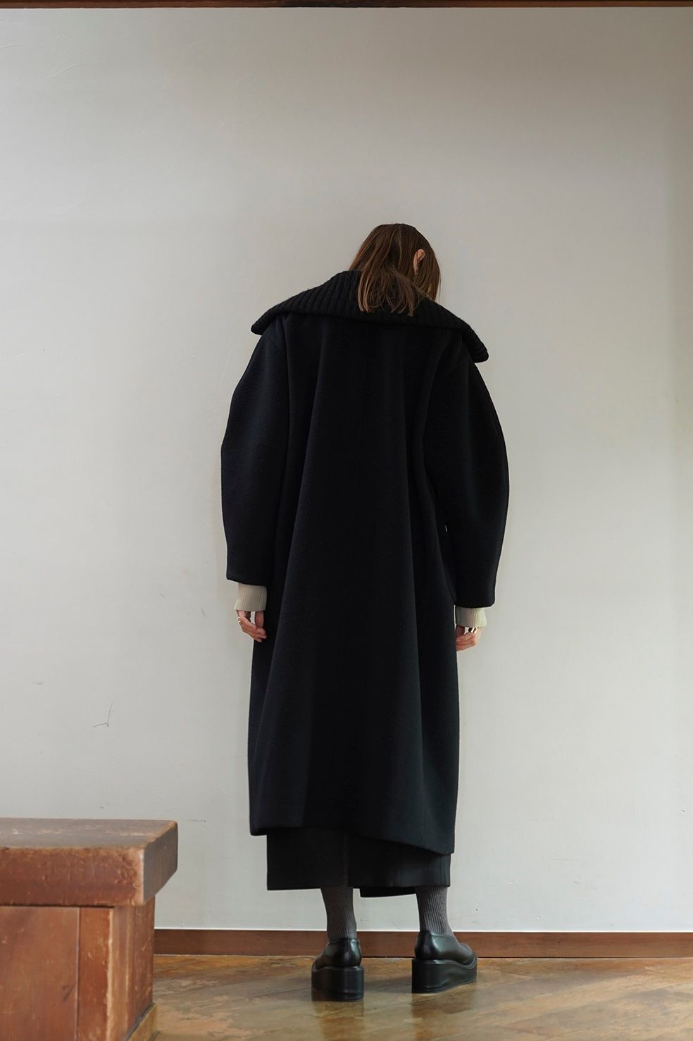 CLANE - エリリブニットシングルコート - RIB COLLAR WOOL LONG COAT