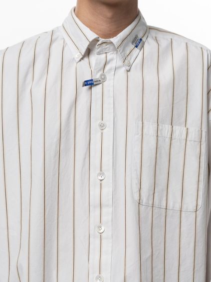 コットン ハイ デンシティ ストライプ ロング スリーブ シャツ | Cotton High Density Stripe Long-sleeve Shirt- WHITE