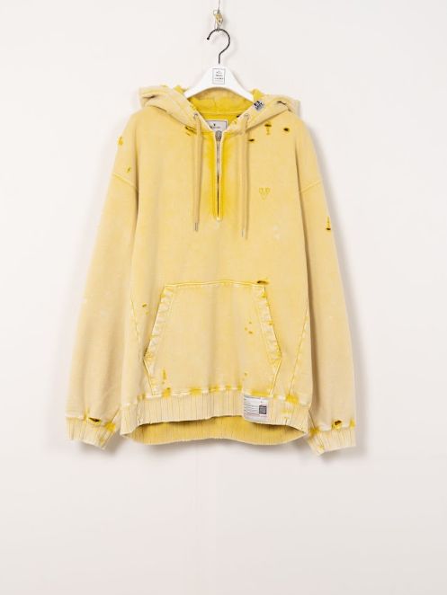 ブリーチドハーフジップフーディ - Bleached Half Zip Hoodie (YELLOW)